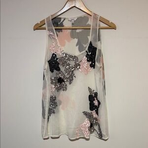 Candie's Sheer Tank Top with Sequin Floral Design